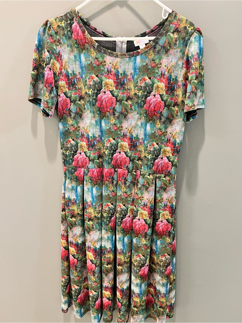 LuLaRoe Floral Pleated Midi Dress in Pink, Green, Blue